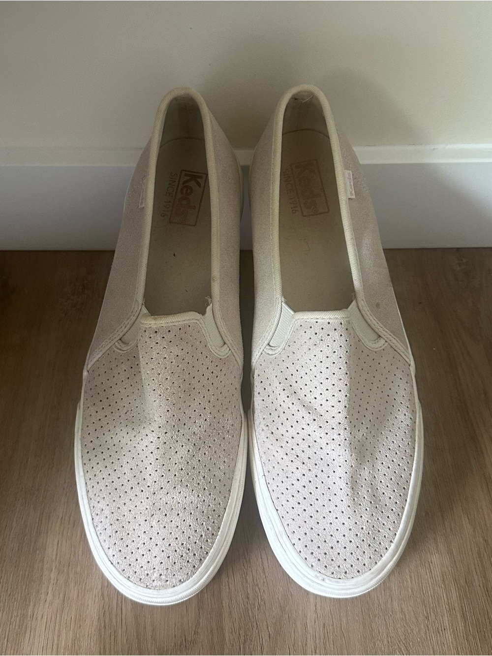 Keds Slip-On Perforated Canvas Sneakers in Light Beige